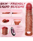 Extensor 8.07”| Funda de pene de silicona reutilizable para agrandamiento con vibración y control | Incluye lubricante
