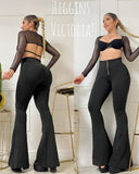 Leggins con Faja interna control de abdomen | bota ancha | realce de glúteos | Negro beige y rojo