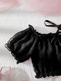 Women Sexy Lingerie Set|Conjunto de lencería sexy de malla transparente de lunares con lazo elástico y fruncido de 2 piezas, Talla M panty ajustable