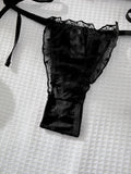 Women Sexy Lingerie Set|Conjunto de lencería sexy de malla transparente de lunares con lazo elástico y fruncido de 2 piezas, Talla M panty ajustable