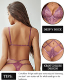 Women Sexy Lingerie Set| Lencería para mujer con encaje, escote en V profundo, talla M tiras Ajustables