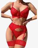 Women Sexy Lingerie Set| Lencería sexy para mujer con encaje, 3 piezas conjunto de brasier y bragas con liguero, talla M