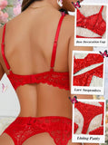 Women Sexy Lingerie Set| Lencería sexy para mujer con encaje, 3 piezas conjunto de brasier y bragas con liguero, talla M