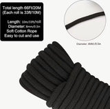 Cuerda shibari de algodón suave negra, 10 metros de largo y 8 mm de grosor, BDSM